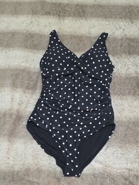 Womens Black Polka Dot One-Piece Swimsuit
